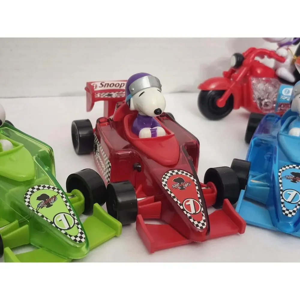 Vintage Peanuts Snoopy Vehicle Toy Lot of 5 - Race Cars, Airplane, Motorcycle